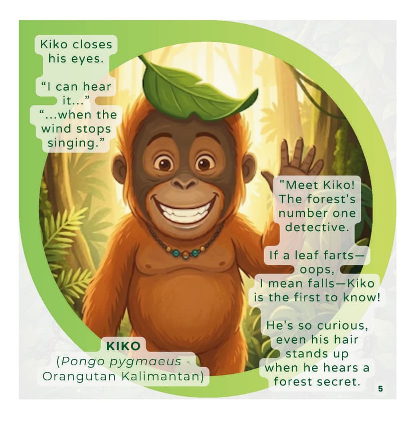 Kiko the orangutan and Boni the owl among the trees