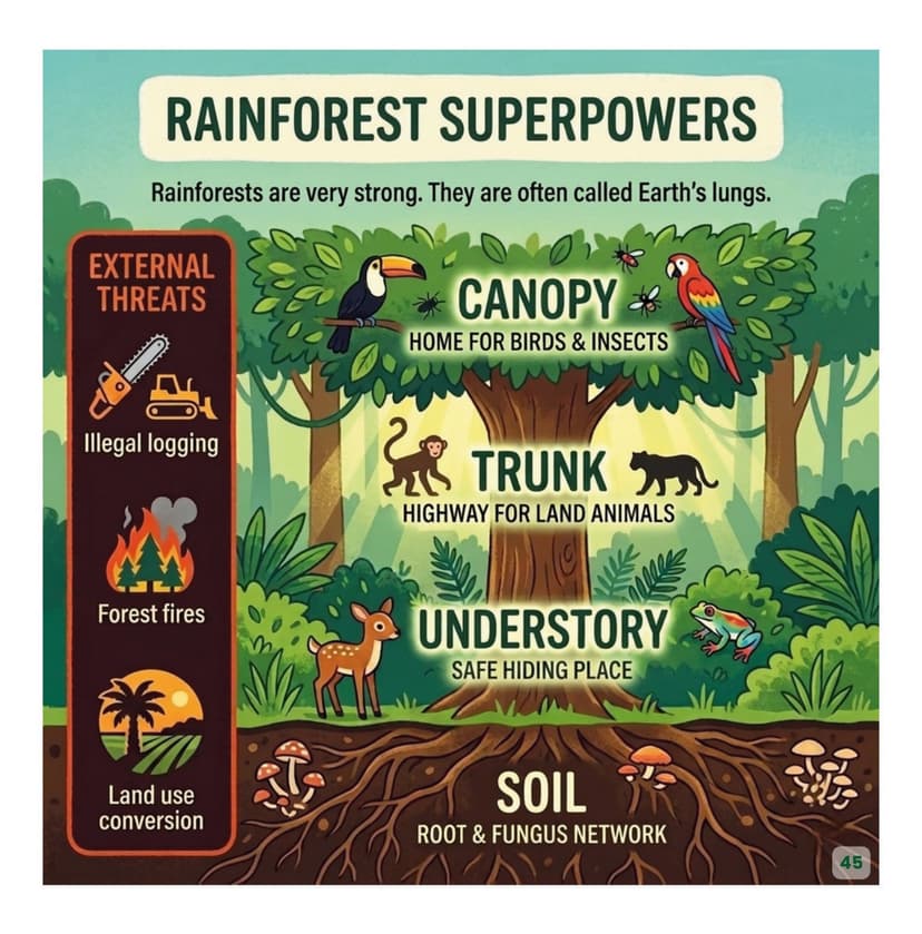 Illustration of the Borneo forest with wildlife from the EKOPLOERS book
